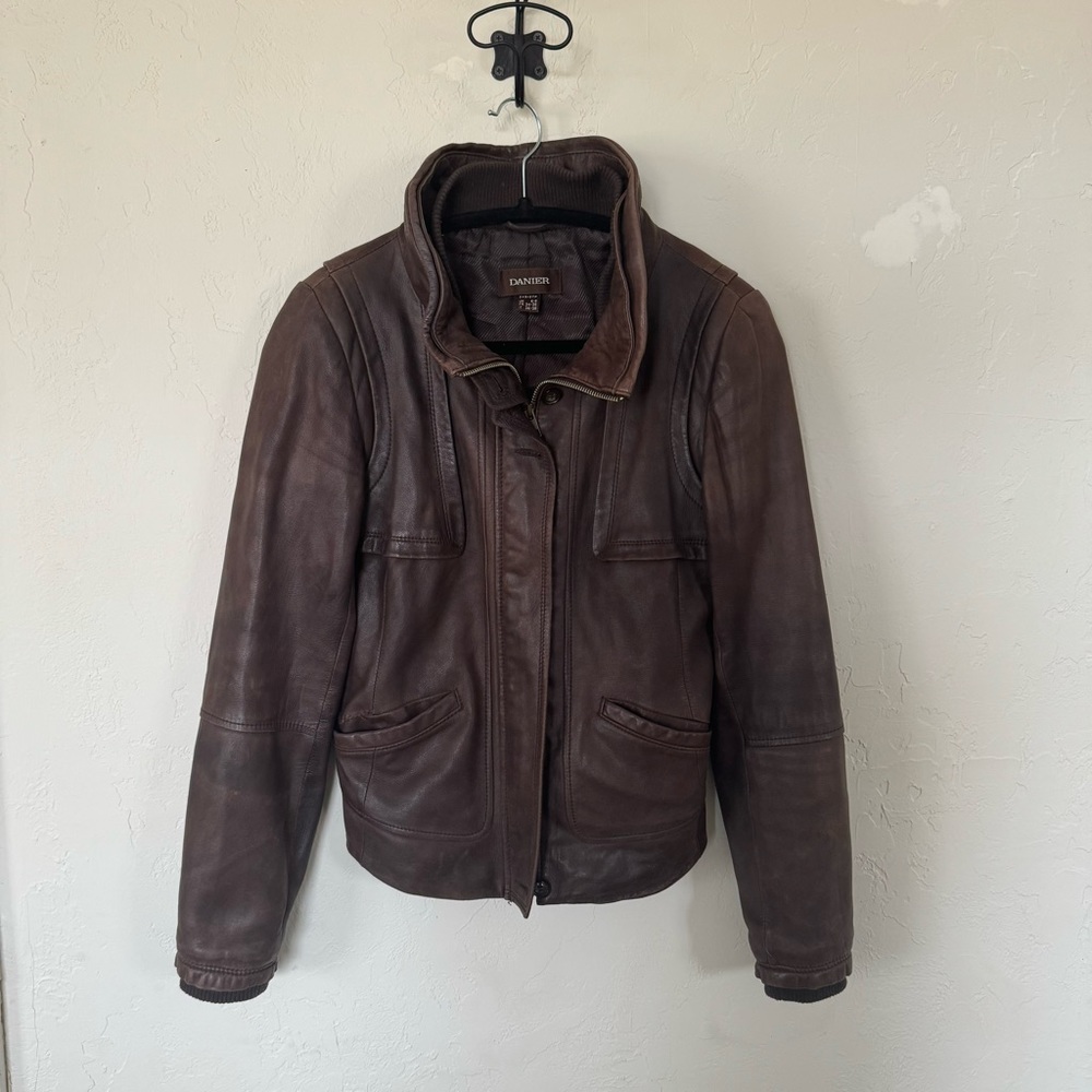 Danier Chocolate Brown Leather Moto Jacket